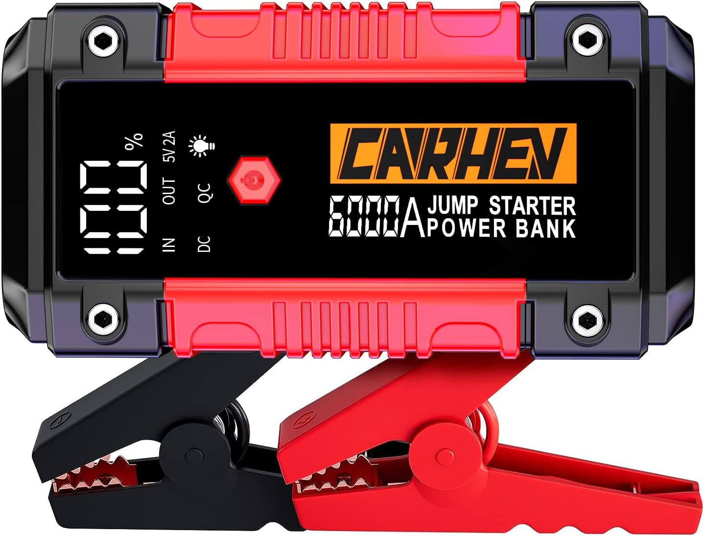 CARHEV Arrancador de Coches 6000A, 26800mAh Arrancador de Baterias de Coches (para 10.0L de Gasolina o 10.0L de Diésel) 12V
